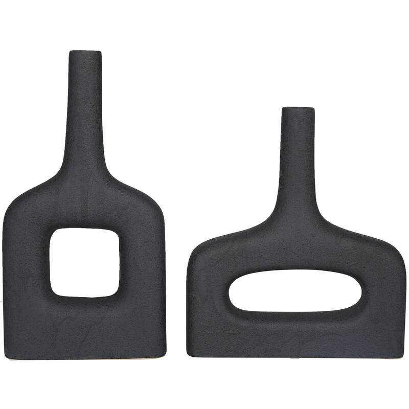 CosmoLiving by Cosmopolitan Stylish Ceramic Donut Shaped Vase (Set of 2) - Black or White