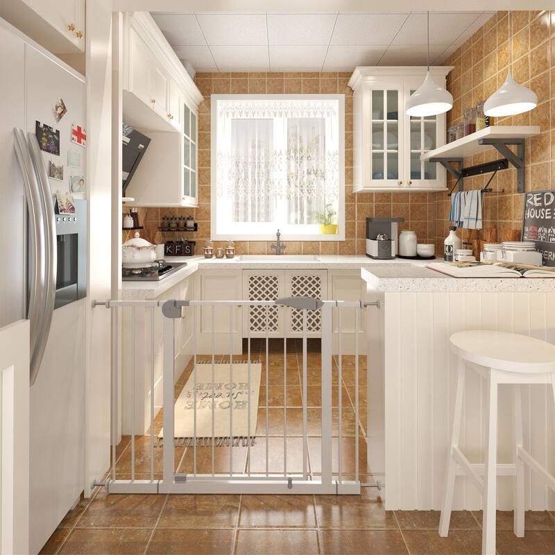 Anmytek Pressure Mounted Metal Safety Gate Auto Close White for Doorways Stairs Baby Pet 29 34 Inch Adjustable