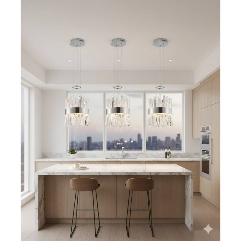 1 Light Chrome Stainless Steel LED Pendant With Crystal Accents