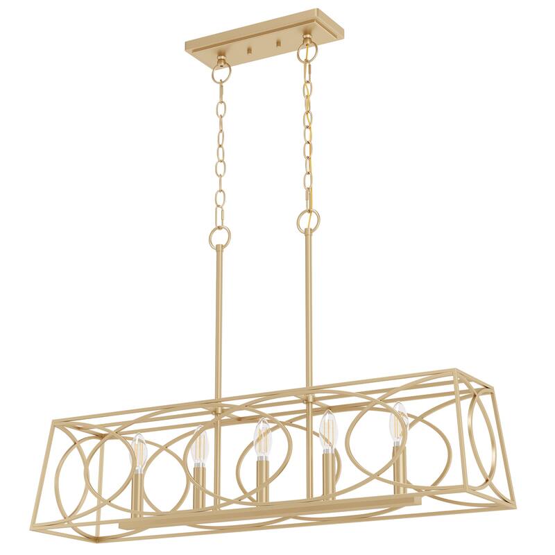 36''W Modern Linear Chandelier with Adjustable Height, Geometric Pendant