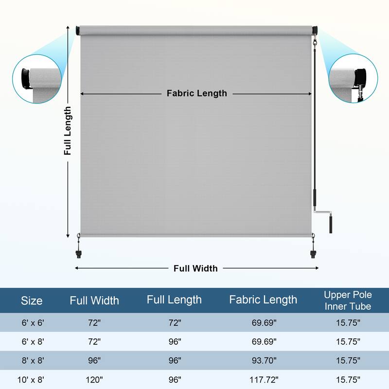 Solar Crank Outdoor Roller Shade with Teslin, No Cassette