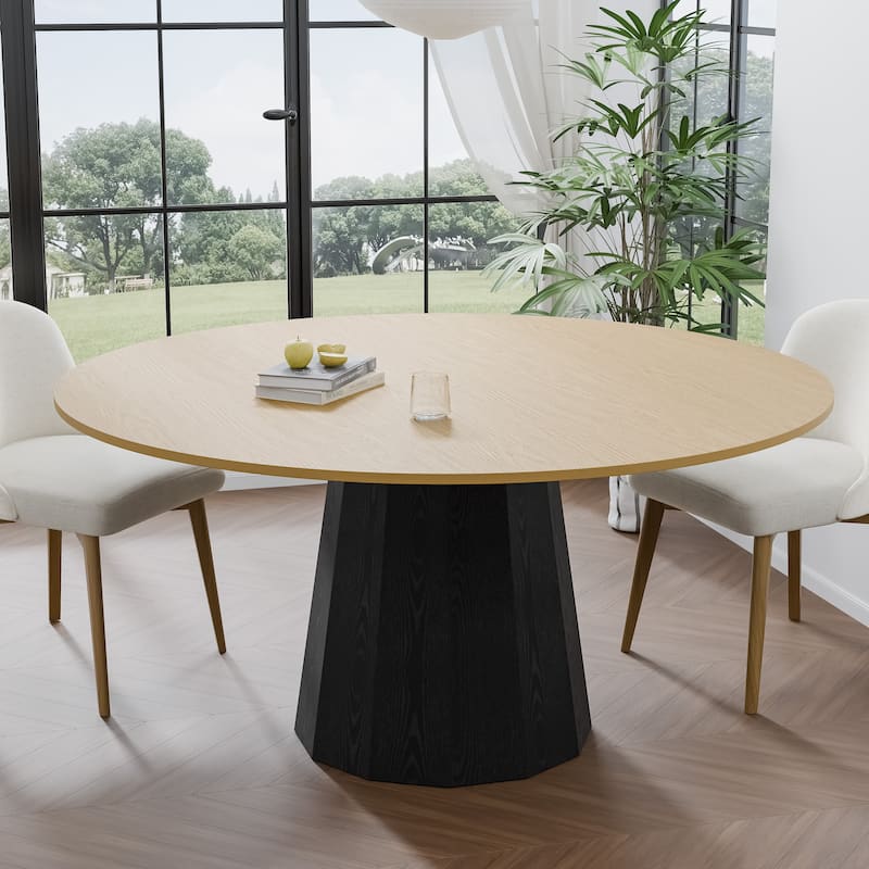 Solid Wood Round Dining Table Kitchen Table with Tabletop and Tapered Base for Living/Dining Room Coffee Office