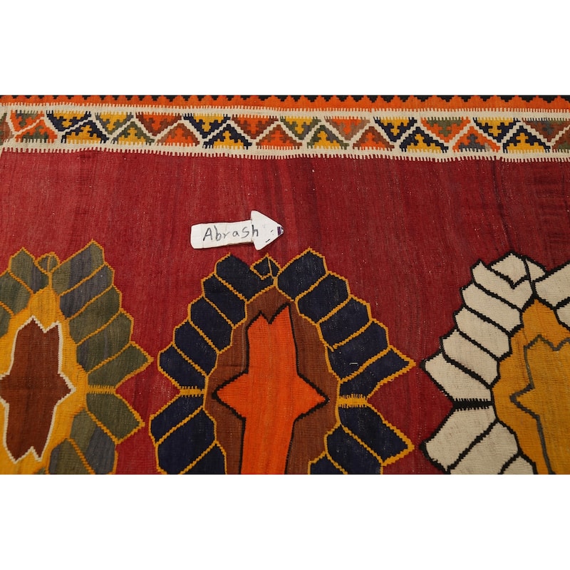 Vegetable Dye Kilim Qashqai Persian Antique Rug Hand-Woven Wool Carpet - 4'11"x 7'5"