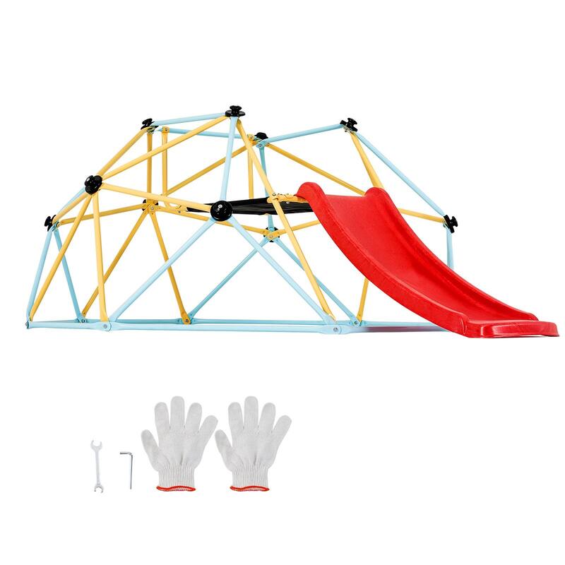 Climbing Dome, for Kids 3 to 9 Years Old, 8FT Geometric Dome Climber with Slide, Jungle Gym Supports 600LBS and Easy Assembly
