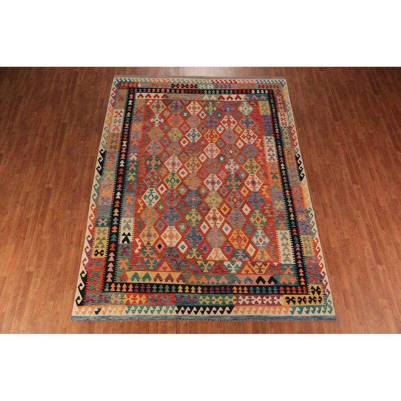 Geometric Kilim Reversible Area Rug Wool Carpet - 8'2"x 11'1"