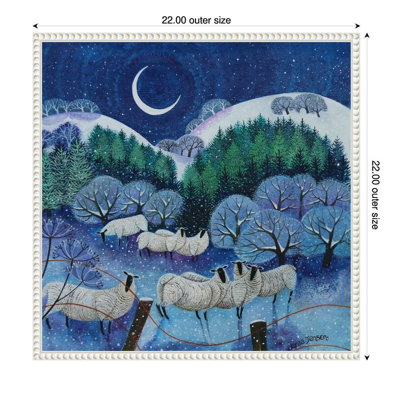 Winter Downland Sheep 2024 by Lisa Graa Jensen (22 x 22 in.), Framed Canvas Wall Art Print - Sylvie Beaded White