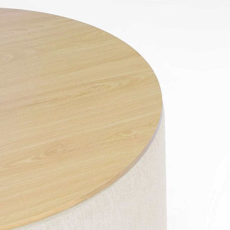 HomePop Round Storage Ottoman table with Wood Top