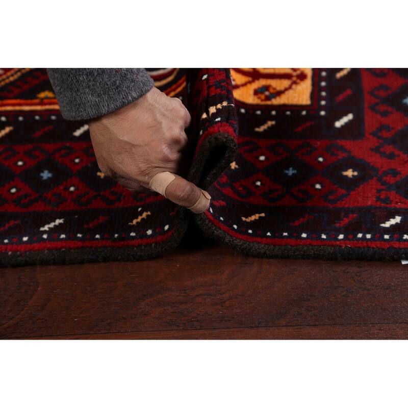 Geometric Balouch Persian Runner Rug Hand-knotted Wool Carpet - 3'3" x 6'7"