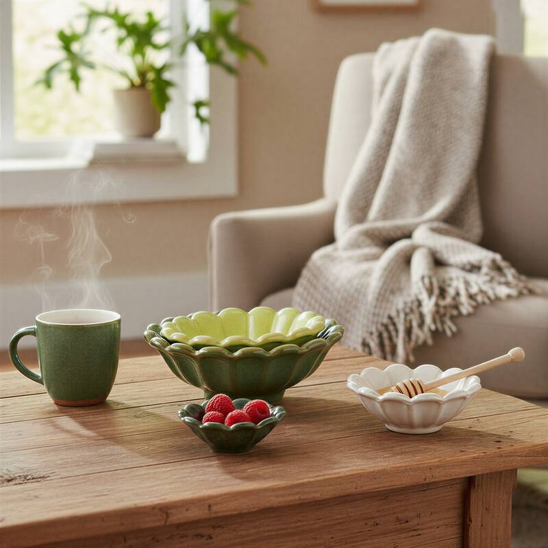 Stoneware Flower Bowls - Spring Tones - 4 Piece