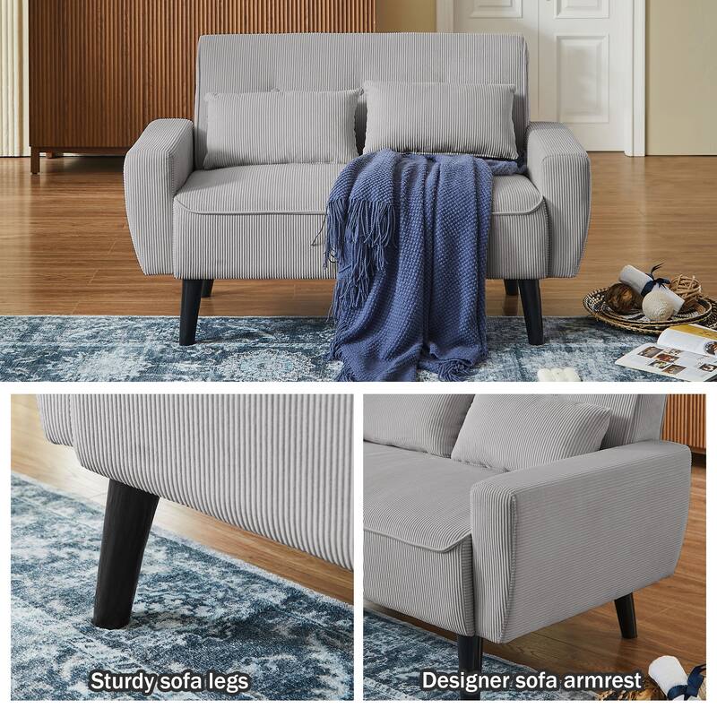 77.17" Corduroy 3 Pieces Living Room Sets with Sofa, Ottoman and Loveseat