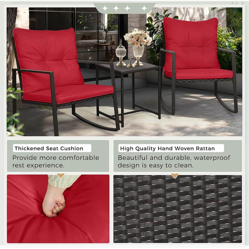 SUNCROWN 3-piece Outdoor Patio Brown/Black Wicker Rocking Chairs Conversation Bistro Set