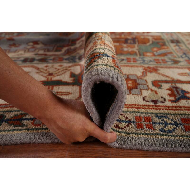 Geometric Heriz Serapi Indian Area Rug Handmade Wool Carpet - 8'8" x 12'2"