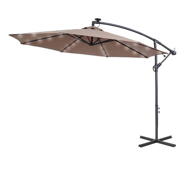 10FT Solar LED Patio Offset Umbrella Outdoor Hanging Umbrella Bed