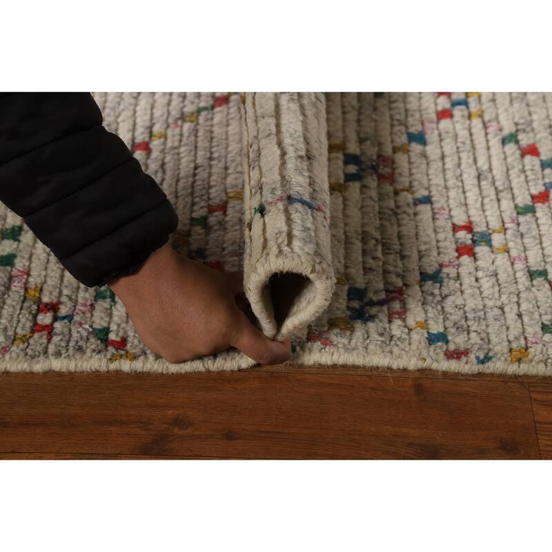 All-Over Striped Moroccan Indian Rug Hand-Knotted Wool Carpet - 2'0"x 3'0"