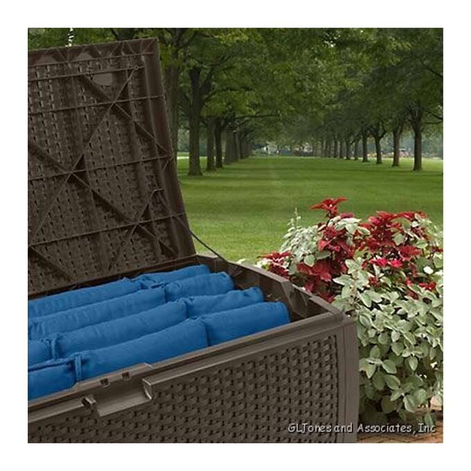 Suncast 73 Gallon Outdoor Deck Box & 99 Gallon Patio Garden Deck Box, Mocha - 32