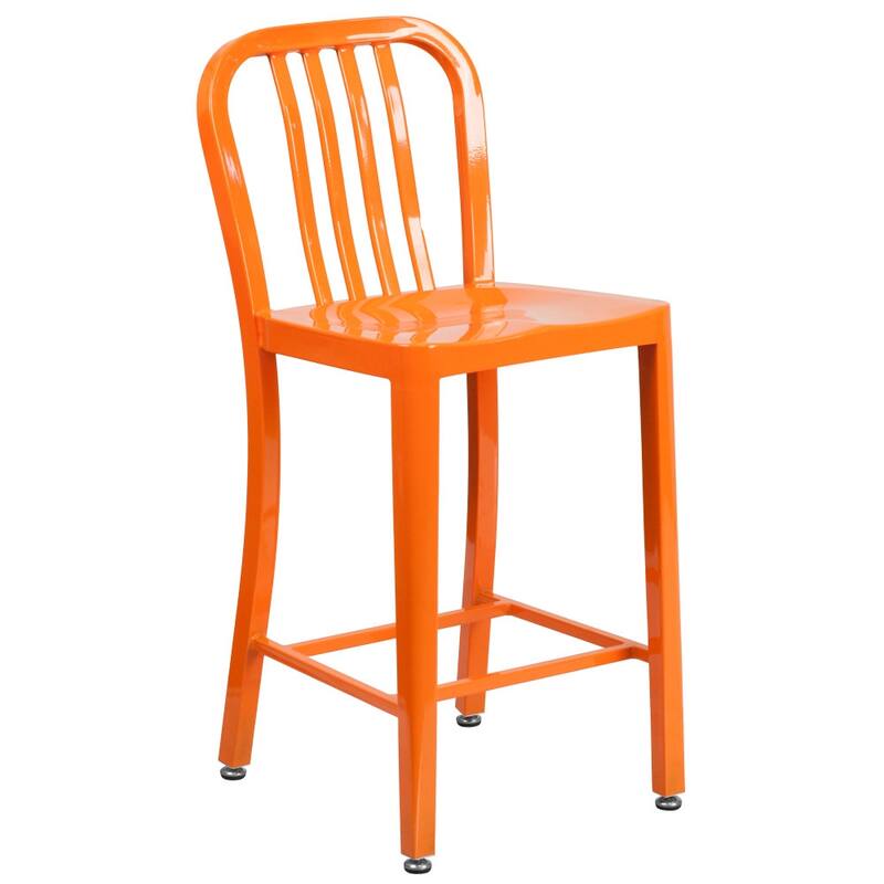 2 Pack 24'' High Metal Indoor-Outdoor Counter Height Stool w/ Vertical Slat Back