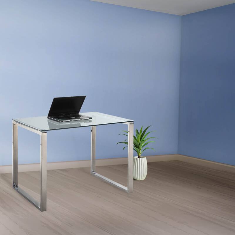 Somette Contemporary Small Computer Desk with Glass Top