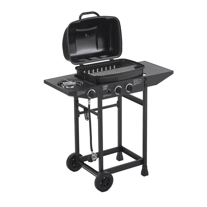 Anmytek 2-Burner Stainless Steel Propane Gas Grill with Side Burner 24000 BTU Enameled Grates Side Tables
