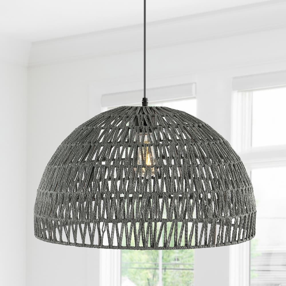 JONATHAN Y Jigu 1-Light Woven Rattan/Iron LED Pendant