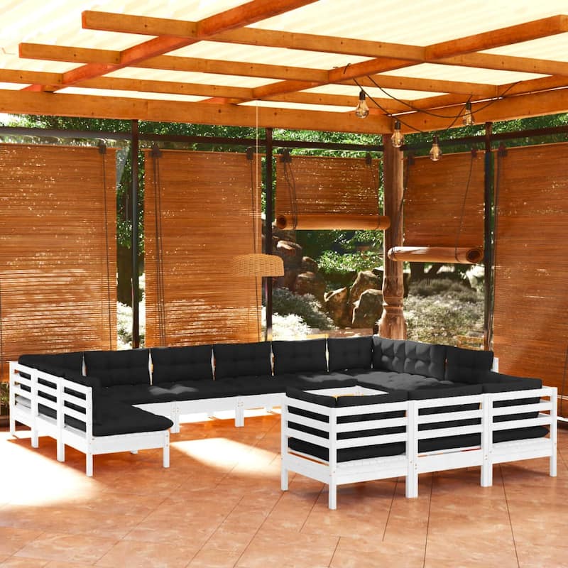 vidaXL Solid Pinewood Patio Lounge Set 13 Piece with Cushions Multi Colors