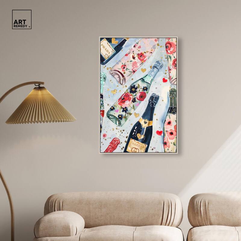 Fun Floral Champagne Canvas by Art Remedy