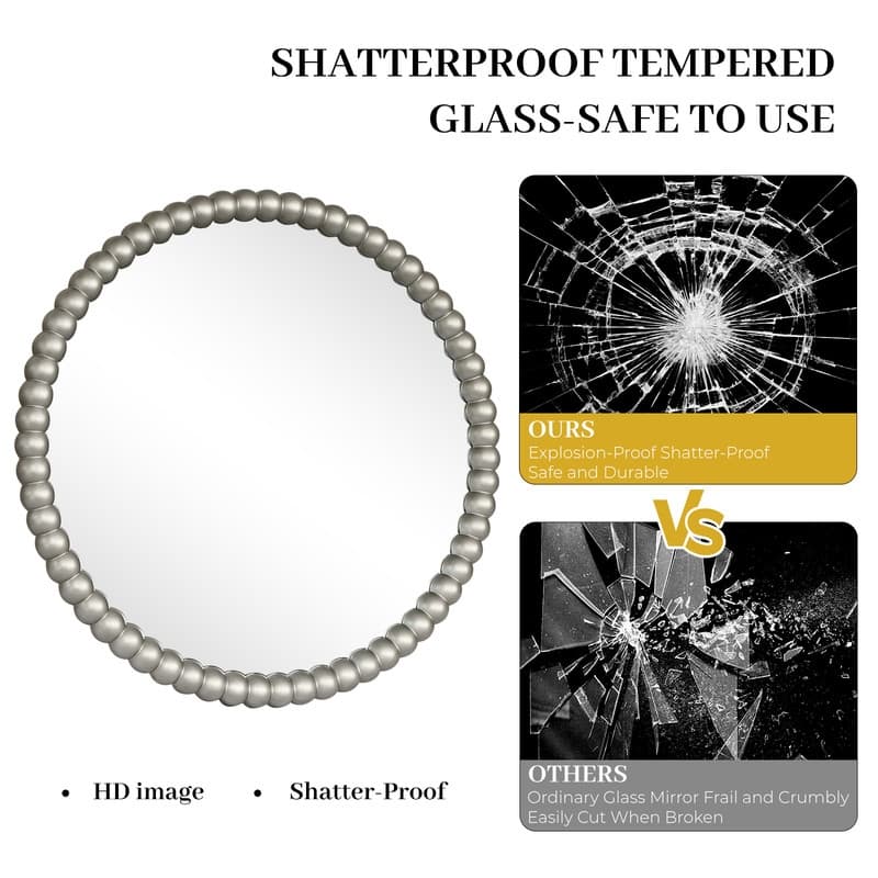 Antique Farmhouse Beaded Round Wall Mirror