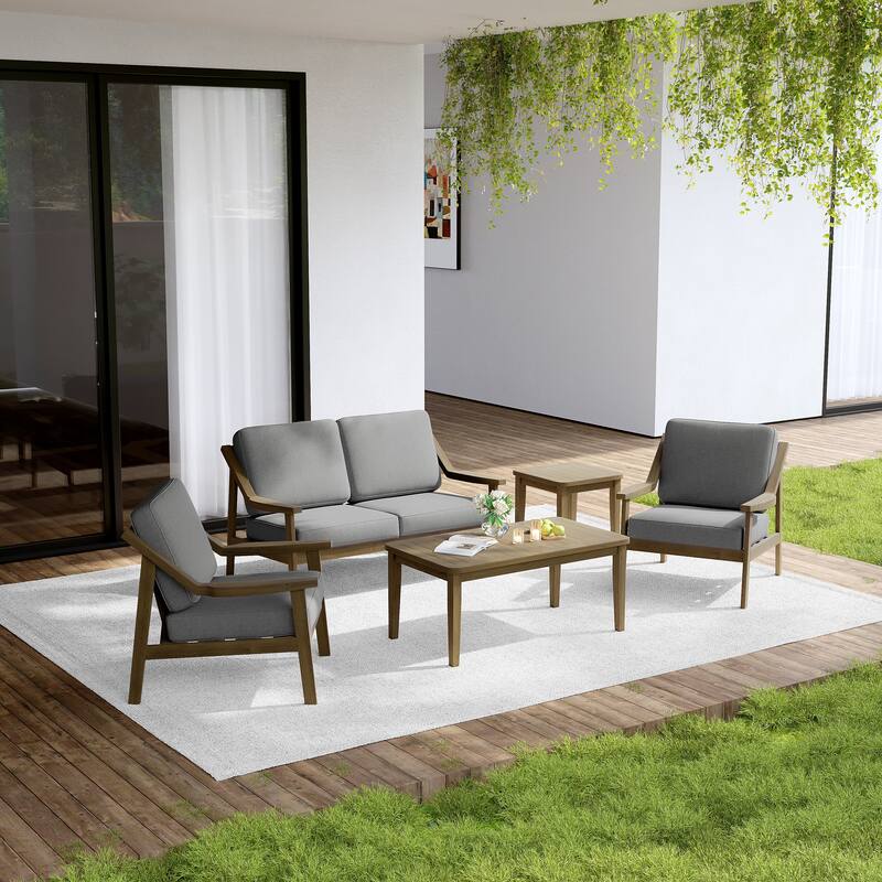 Outdoor Conversation Set Patio Cushioned Chair, Loveseat with Tables