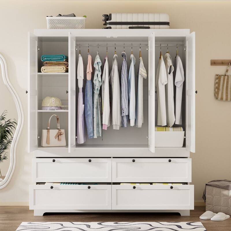 Meyreso White Modular Wardrobe Closet with Drawers, Convertible Stacking Armoire - N/A