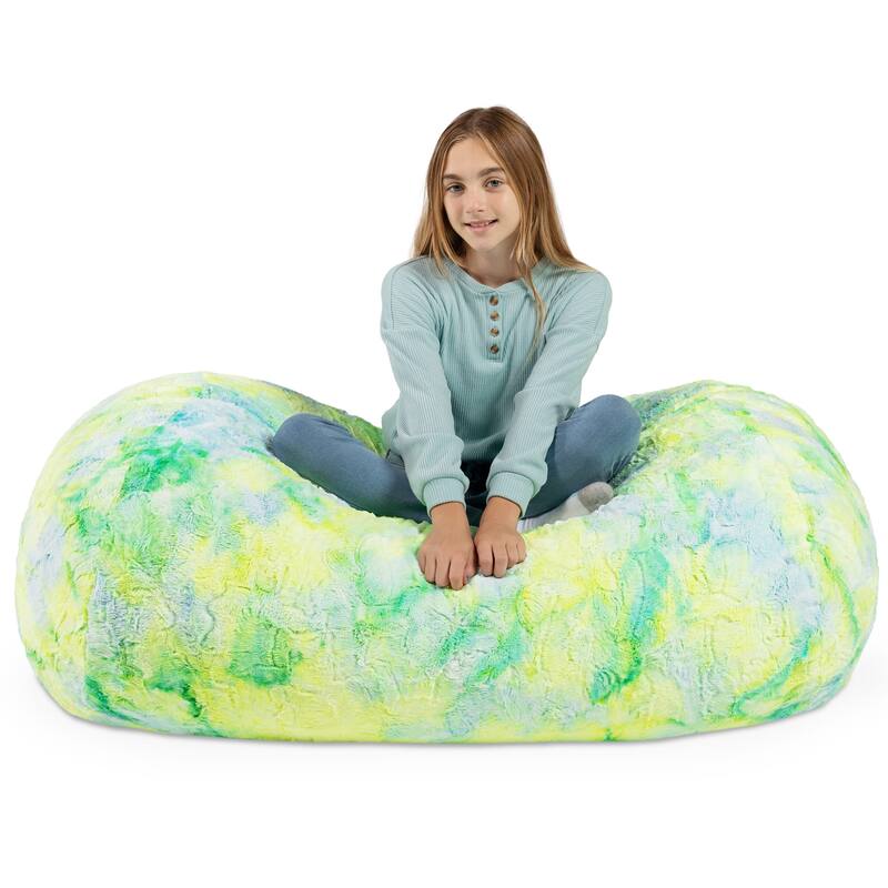 Jaxx 4 Foot Saxx Bean Bag Sofa for Kids, Teens and Young Adults - Faux Fur - Firefly Yellow