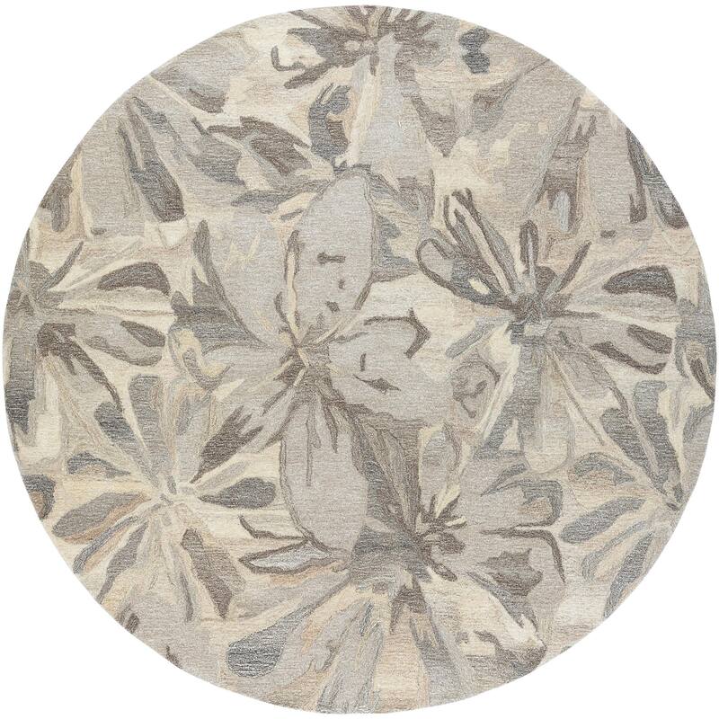 Livabliss Athena Country Floral & Botanical Area Rug - Black/Taupe - 6' x 6' Round