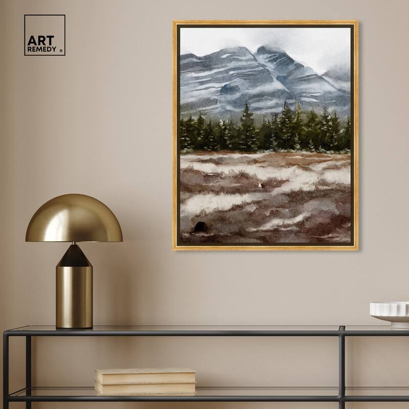 Art Remedy February Rocks Landscape Framed Landscape 1 Piece Canvas Wall Art Watercolor Style