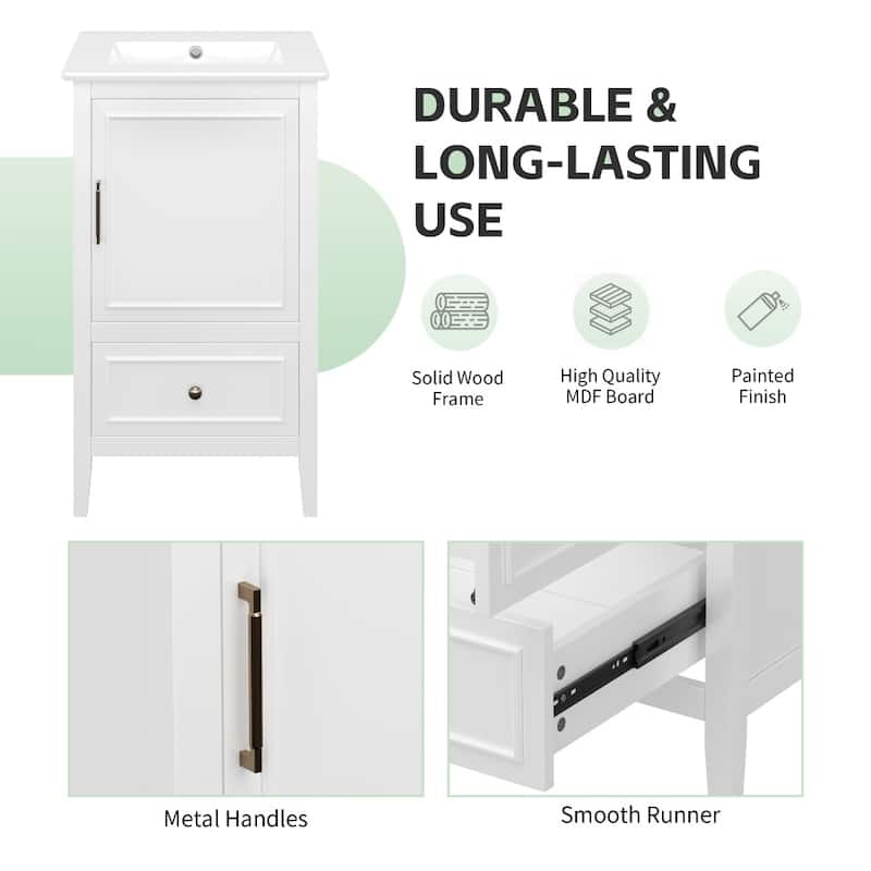 20" Bathroom Vanity with Sink with A Door, Door Shelf Storage,Adiustable Foot Pads and A Drawer