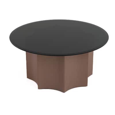 Cid Ingo Coffee Table, 32 Inch Black Mirrored Glass Top, Wine Red Base