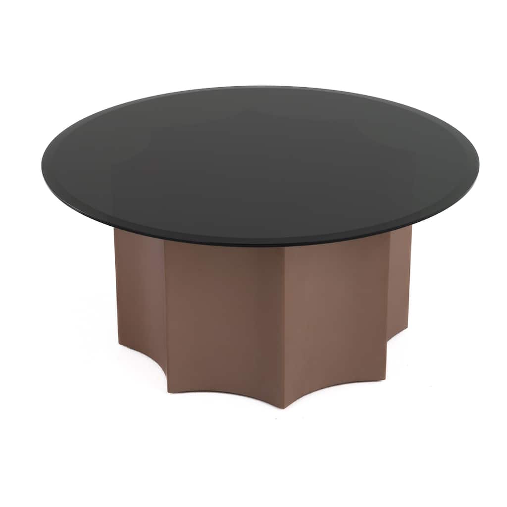 Cid Ingo Coffee Table, 32 Inch Black Mirrored Glass Top, Wine Red Base