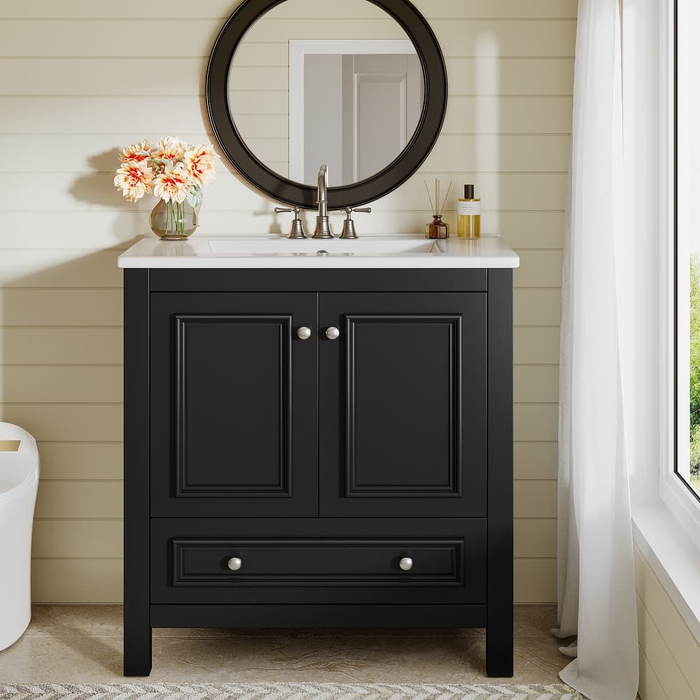 Modern Bathroom Vanity with Sink, Vanity Cabinet with Drawer and Door Organizer