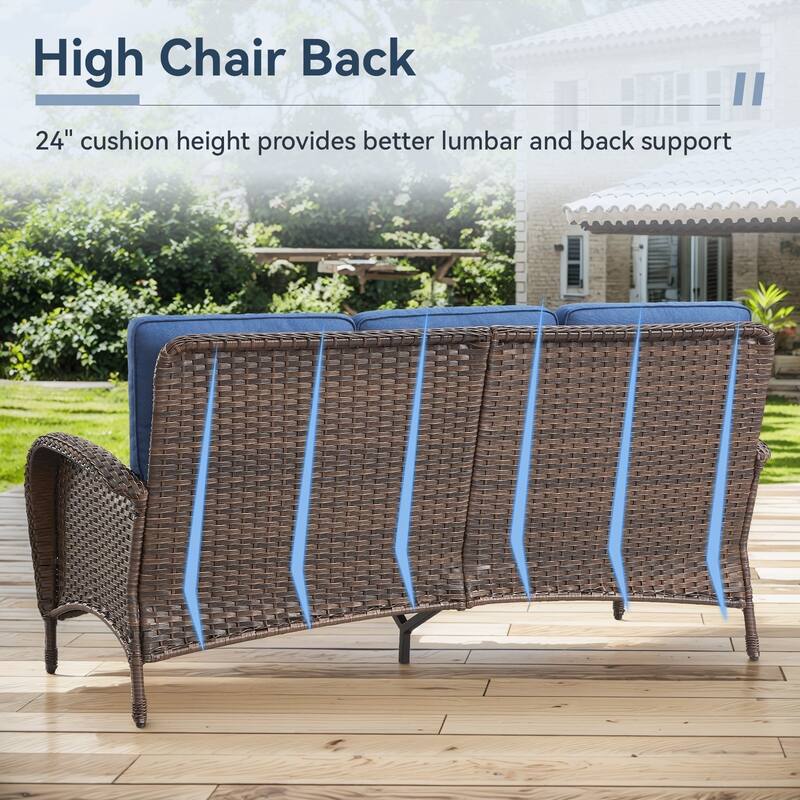 Gymojoy 7-Piece Outdoor Wicker Set with Fire Pit, 3-Seater Sofa, Swivel Chairs & Ottomans