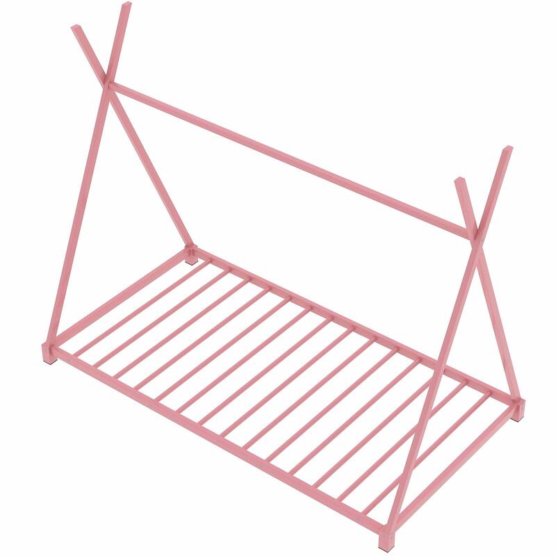 Metal Twin Size House Platform Bed with Triangle Structure