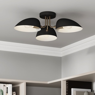Nathan James Argo Semi Flush Ceiling Mount 3-Light Fixture with Retro Rounded Shade