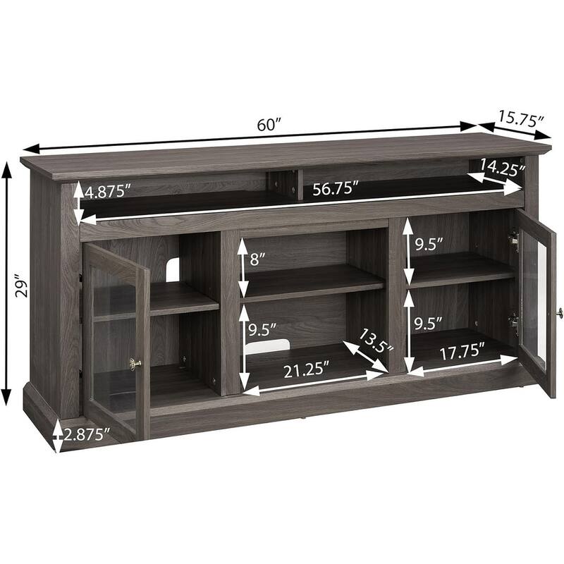 Roomfitters Contemporary TV Media Stand, Modern Entertainment Console, Up to 65" TV, Open & Closed Storage Space