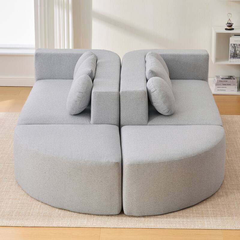 Curved Modular Sectional Boneless Upholstered Sofa Convertible Sleeper Sofa Bed, Free Combination, Boucle Deep Seating Sofa