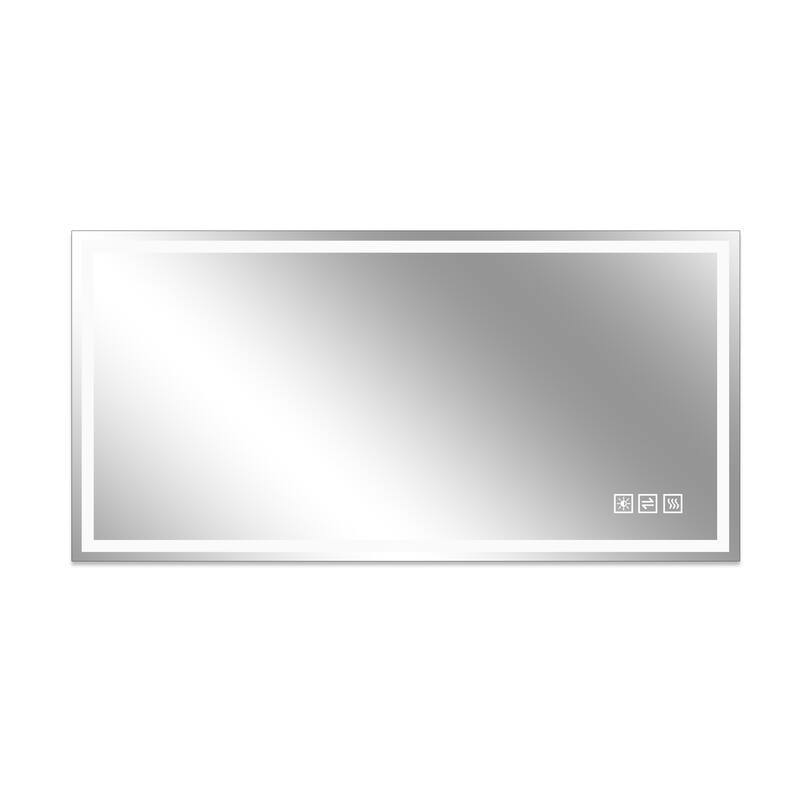 Anti-Fog LED Bathroom Mirror - Modern Straight-Edged, 3 Color Dimmable, Wall Mount - Silver