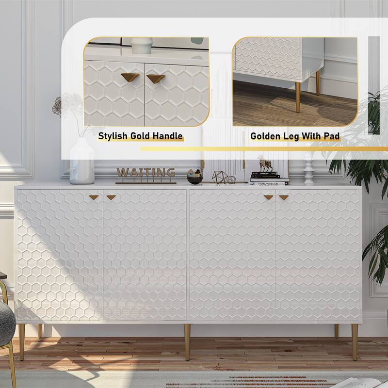 4 Door Wooden Glossy Locker Storage Accent Cabinet/Buffet