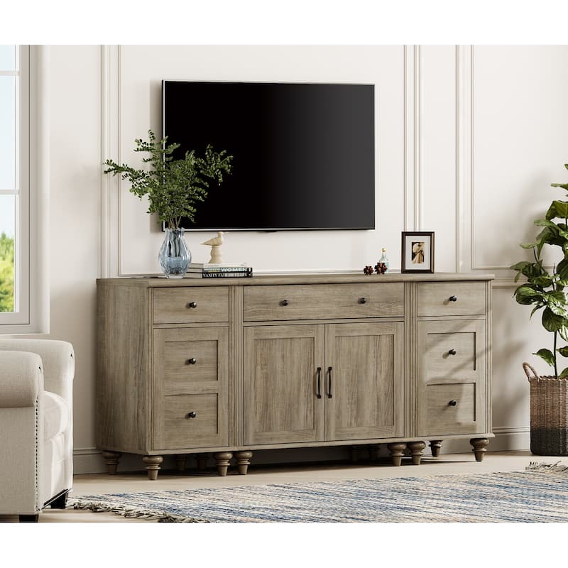 Farmhouse TV Stand with Doors and Drawer﻿