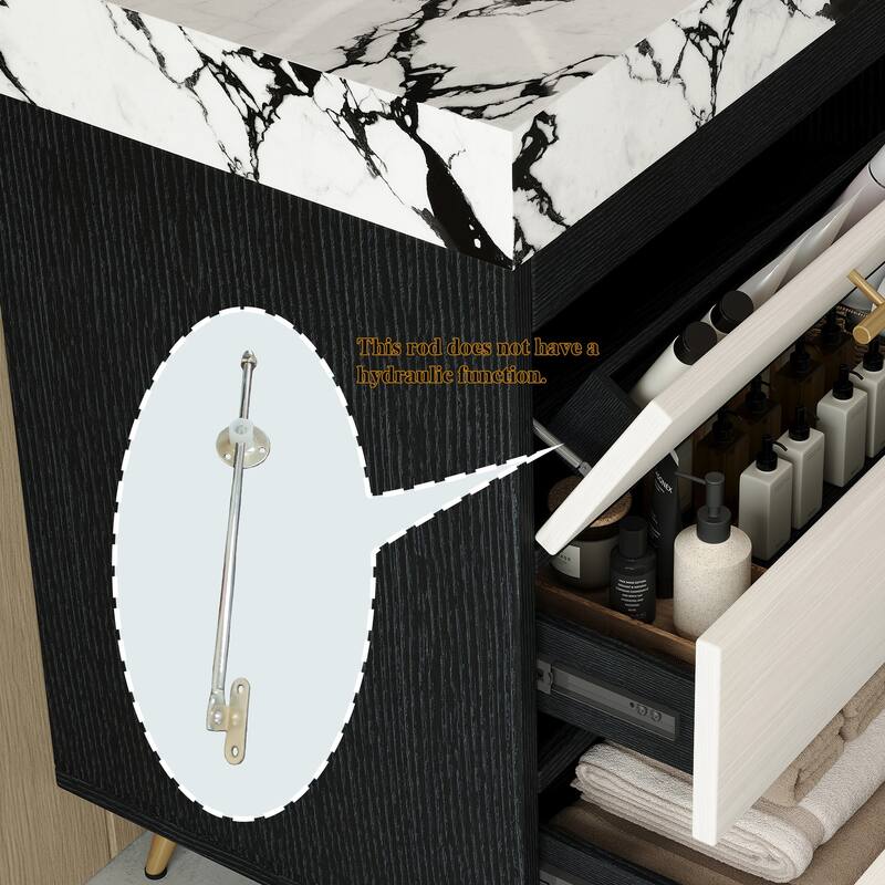 GDFStudio - Athens Modern 29.9" Freestanding Bathroom Vanity with Sintered Stone Top, Ceramic Vessel Sink & Stainless Steel Legs