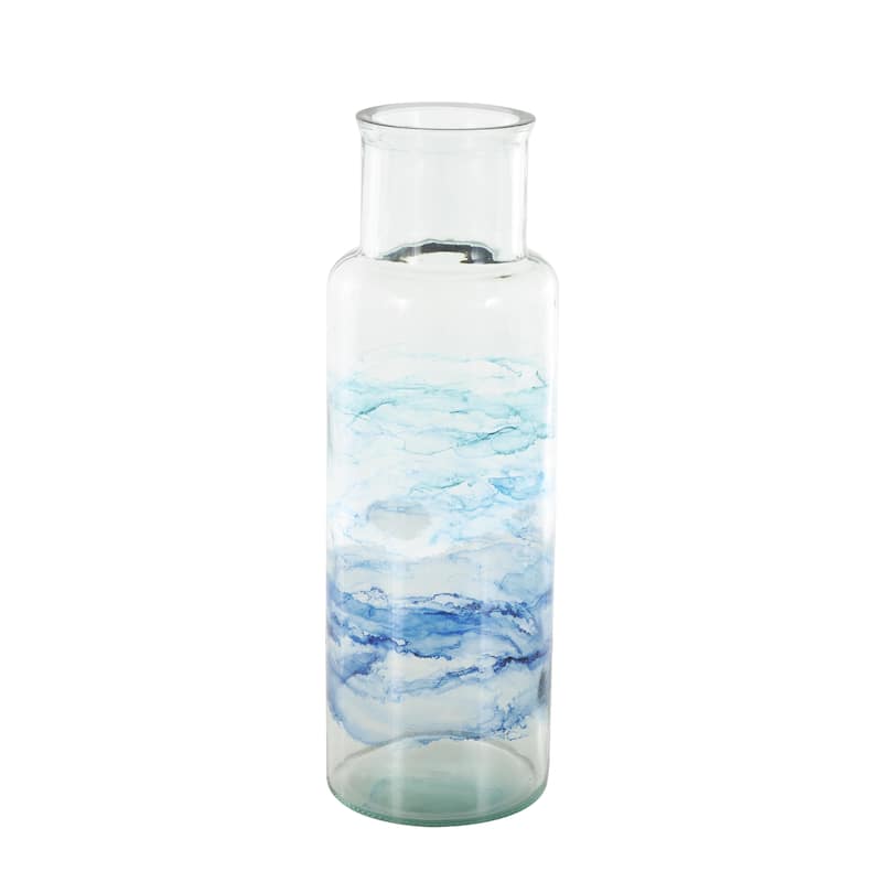 Recycled Glass Abstract Ombre Decorative Vase - Blue - Roche River Decor - Blue - 6"W, 18"H