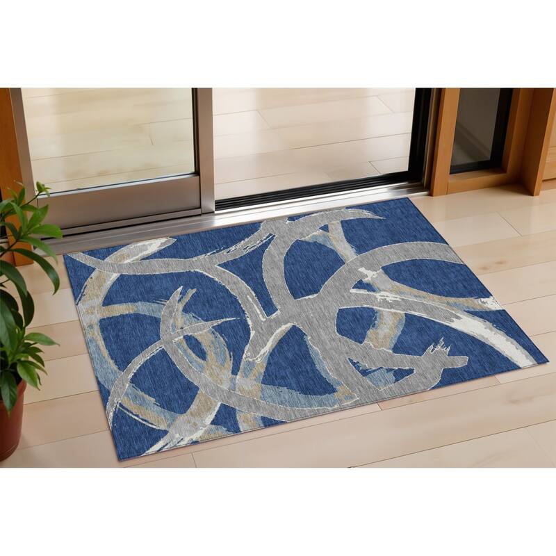 HomeRoots Abstract Transitional Rectangle Outdoor Rug - 3' x 5'