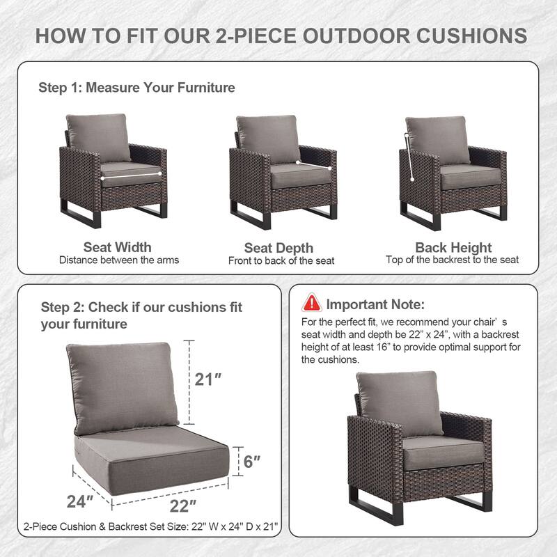 Gymojoy 24"x22"x6" Patio Thick Cushions & Pillows Set - Deep Seat Indoor/Outdoor Water & Fade Resistant