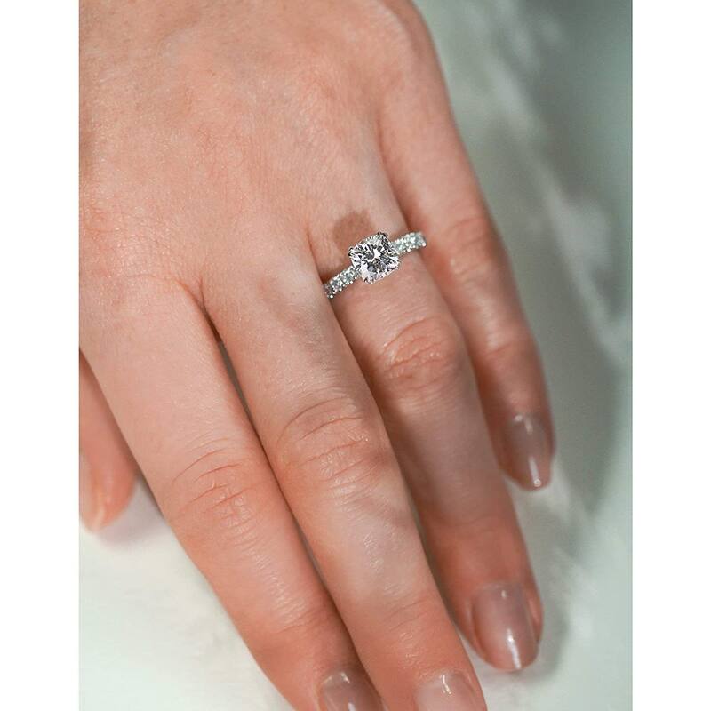 Kobelli 2.4 Carat Moissanite & Diamond 14k Solid Gold Cushion Comfort Fit French Pave Lyon Ring
