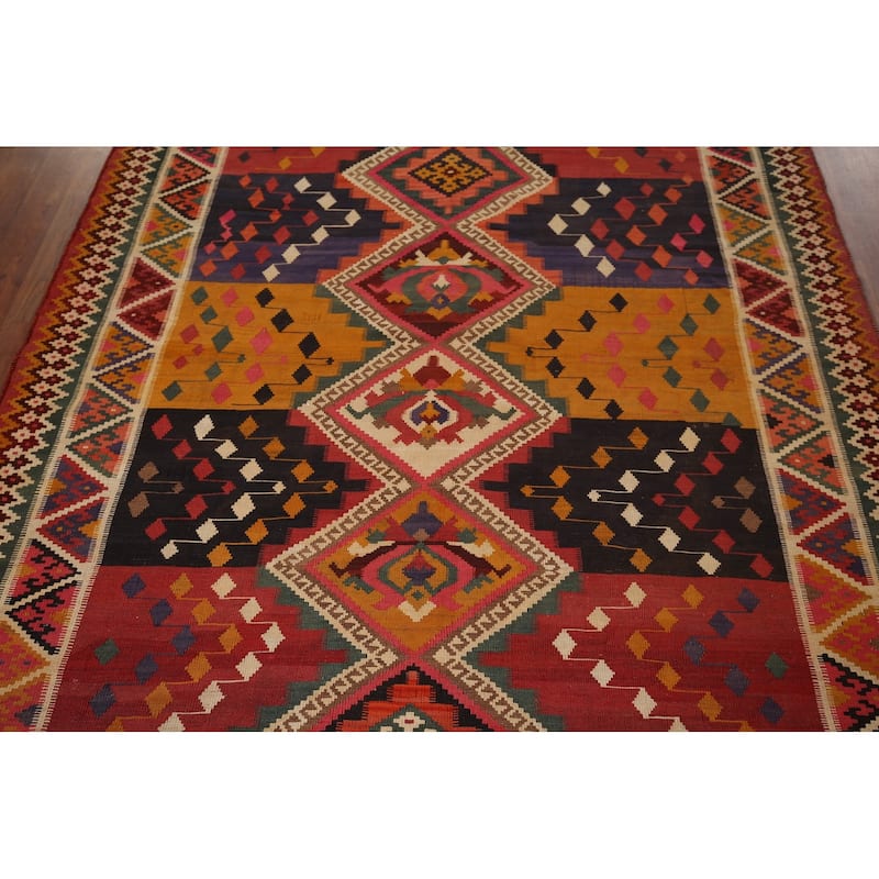 Kilim Qashqai Persian Antique Area Rug Flatweave Wool Carpet - 5'4"x 7'10"