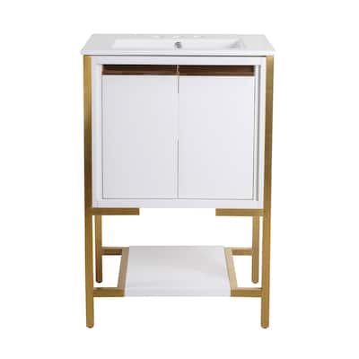 Marseille 24 In. White Bathroom Vanity With White, 3-Hole Ceramic Sink Top